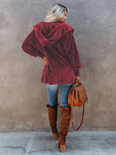 Snug and Stylish: Women’s Plush Hooded Long Sleeve Cardigan