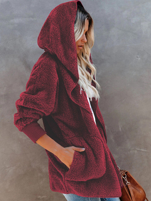 Snug and Stylish: Women’s Plush Hooded Long Sleeve Cardigan