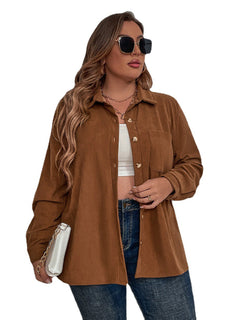 Corduroy Plus Size Lapel Shirt - Elegant