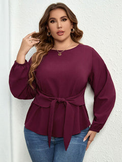 Purple V-neck Long-Sleeve Plus Size Shirt