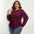 Purple V-neck Long-Sleeve Plus Size Shirt