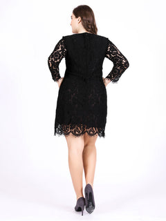 Chic Plus Size Lace Hollow Sleeve Dress
