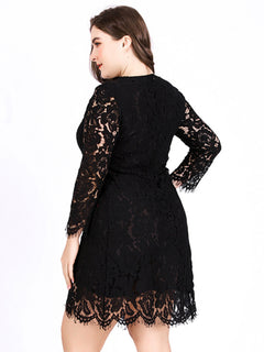 Chic Plus Size Lace Hollow Sleeve Dress