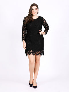 Chic Plus Size Lace Hollow Sleeve Dress