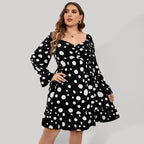 Polka Dot Plus Size Long Sleeve Dress with Flattering Waist