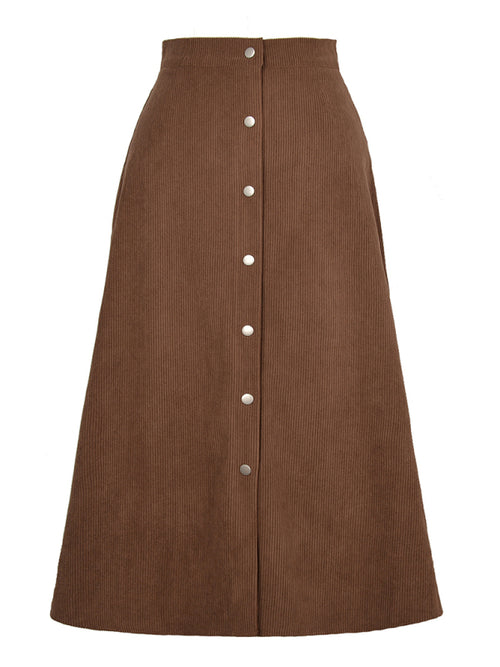 Single Breasted Corduroy High Waisted Skirt