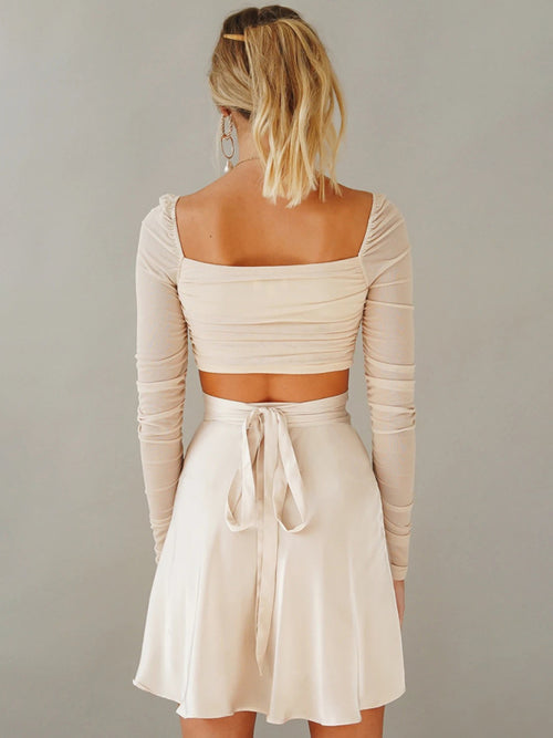 Chiffon Satin High Waist Tie Skirt