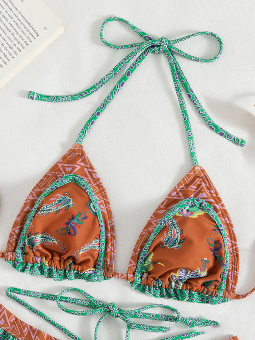 Feminine allure: Ethnic Print Halter Neck Bikini