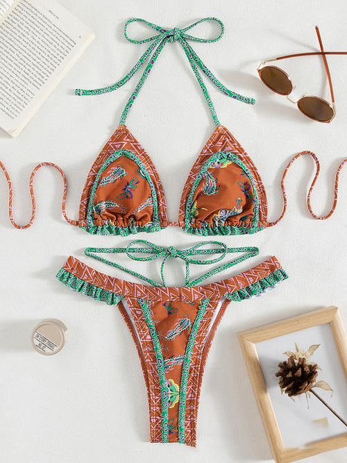 Feminine allure: Ethnic Print Halter Neck Bikini