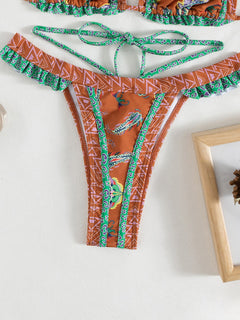 Feminine allure: Ethnic Print Halter Neck Bikini