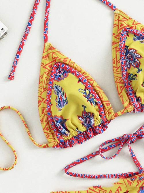 Feminine allure: Ethnic Print Halter Neck Bikini