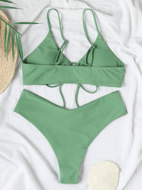 Solid Color Drawstring Tie Bikini 🩲