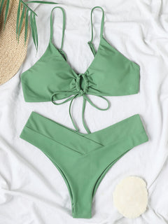 Solid Color Drawstring Tie Bikini 🩲