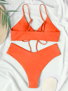 Solid Color Drawstring Tie Bikini 🩲