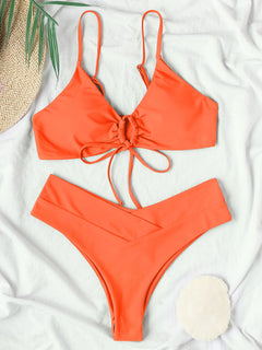 Solid Color Drawstring Tie Bikini 🩲