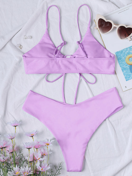 Solid Color Drawstring Tie Bikini 🩲