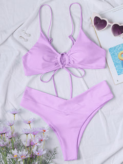 Solid Color Drawstring Tie Bikini 🩲