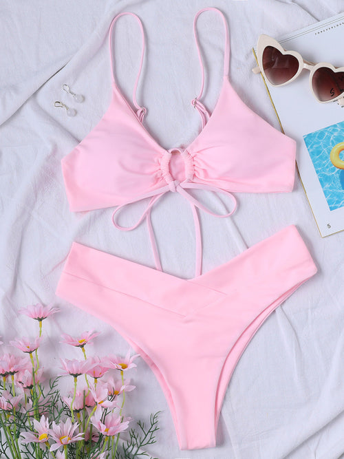 Solid Color Drawstring Tie Bikini 🩲