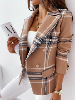 Chic Plaid Double-Breasted Blazer for Stylish Spring-Summer Days