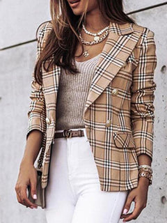 Chic Plaid Double-Breasted Blazer for Stylish Spring-Summer Days