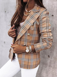 Chic Plaid Double-Breasted Blazer for Stylish Spring-Summer Days