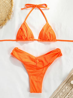 Elegant Tie-Back Ruched High-Waist Bikini