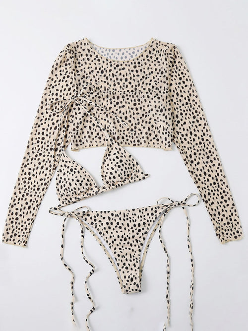 Leopard Print Bikini Set with Chic Mesh Jacket