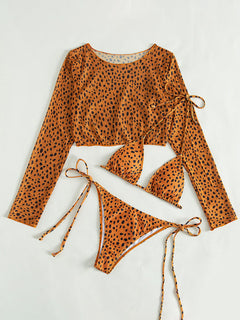 Leopard Print Bikini Set with Chic Mesh Jacket