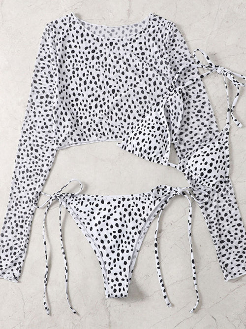 Leopard Print Bikini Set with Chic Mesh Jacket