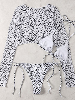 Leopard Print Bikini Set with Chic Mesh Jacket