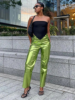 Steal the Spotlight with Candy Colour High Waist PU Leather Pants! 🌟