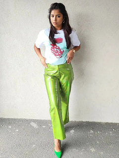 Steal the Spotlight with Candy Colour High Waist PU Leather Pants! 🌟