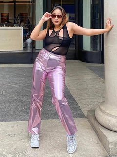 Steal the Spotlight with Candy Colour High Waist PU Leather Pants! 🌟