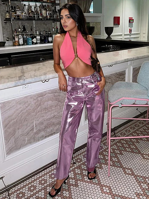 Steal the Spotlight with Candy Colour High Waist PU Leather Pants! 🌟