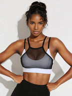 Splicing Mesh Sports Bra - Black & White