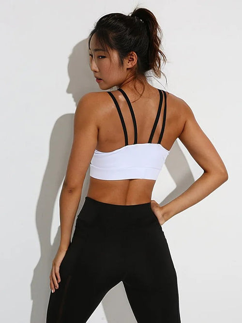 Splicing Mesh Sports Bra - Black & White