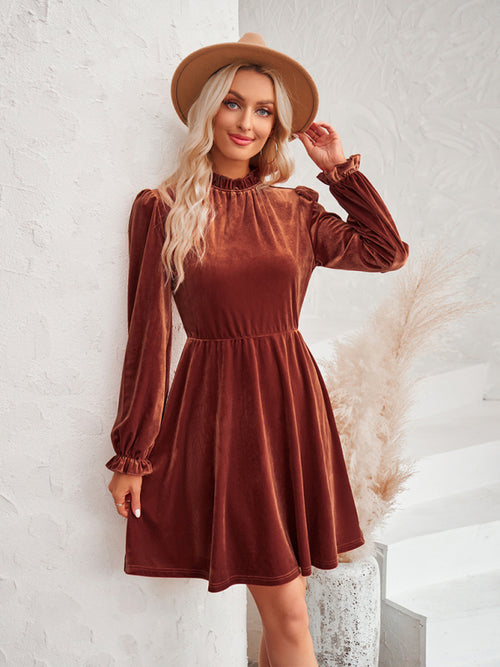 Elegant Velvet Turtleneck Waist Dress