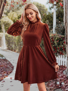 Elegant Velvet Turtleneck Waist Dress