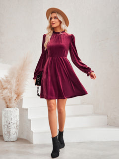 Elegant Velvet Turtleneck Waist Dress