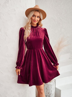 Elegant Velvet Turtleneck Waist Dress