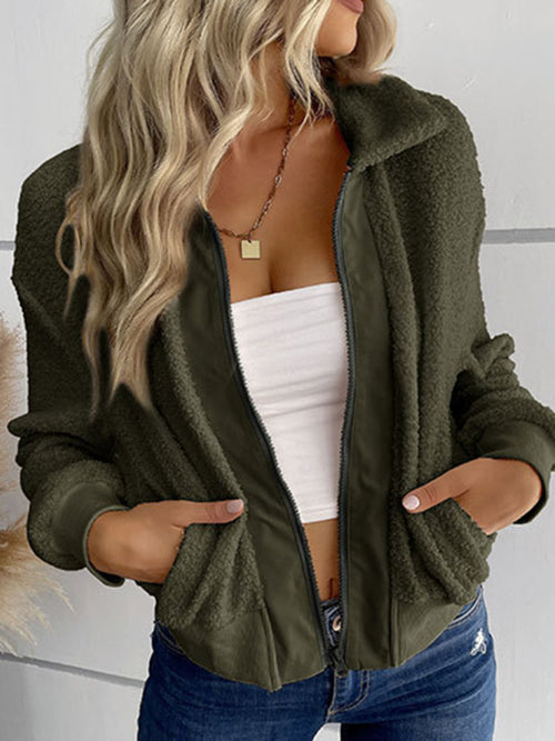 Charming Long-Sleeved Lapel Sherpa Jacket for Cozy Adventures