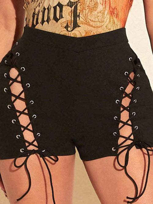 Eyelet Tie Hollow Cycling Shorts: Your New Staple!