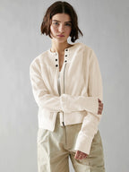 Charming Spring-Summer Woven Jacket with Slant Pockets