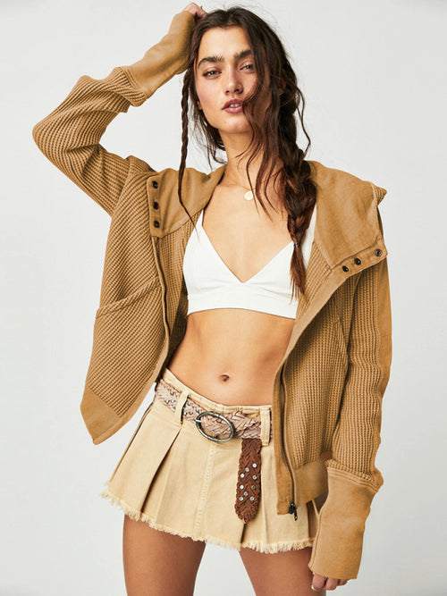 Charming Spring-Summer Woven Jacket with Slant Pockets