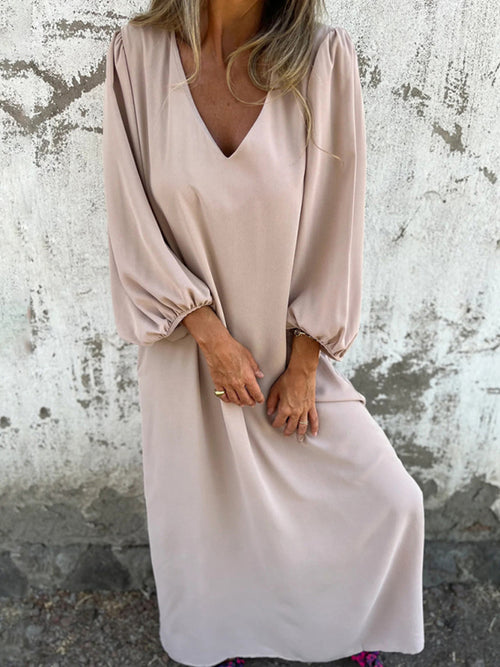 Elegant V-Neck Lantern Sleeve Dress