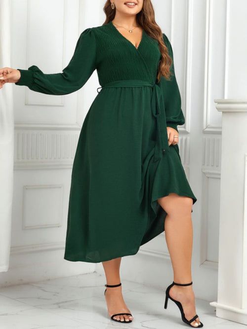 New plus size women's V-neck green design dress