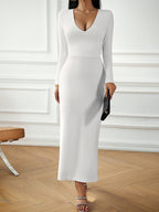 Sophisticated V-Neck Long-Sleeved Women's Dress