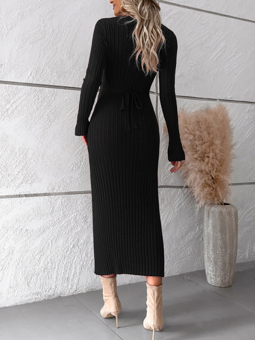 Elegant V-Neck Sweater Dress: Autumn-Winter Sophistication