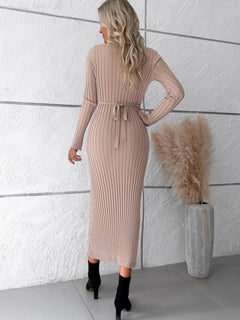 Elegant V-Neck Sweater Dress: Autumn-Winter Sophistication