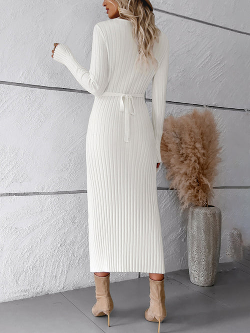 Elegant V-Neck Sweater Dress: Autumn-Winter Sophistication